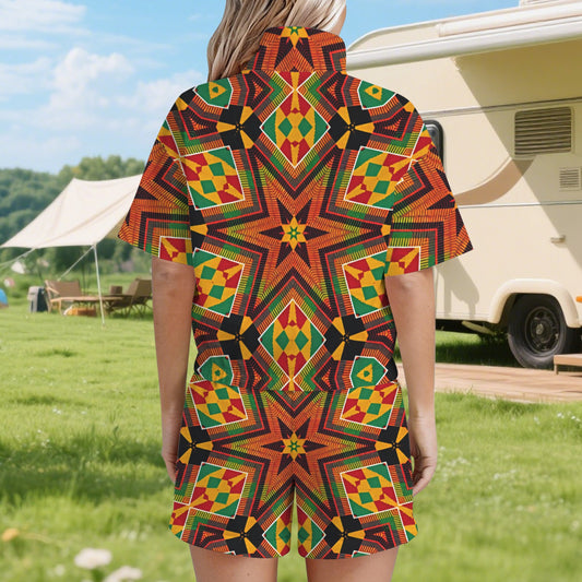 Women’s African Kente Geometric Star Pattern All-Over Print Windbreaker Short Set
