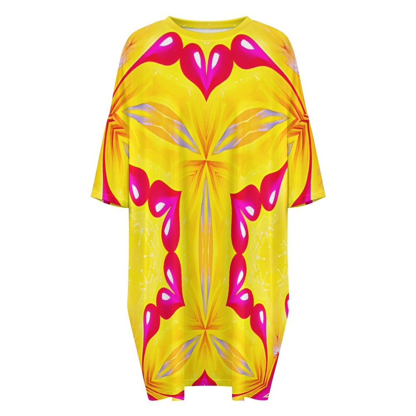 Women Bright Floral Pattern All Over Print Women's Oversized T- Shirt Loungewear