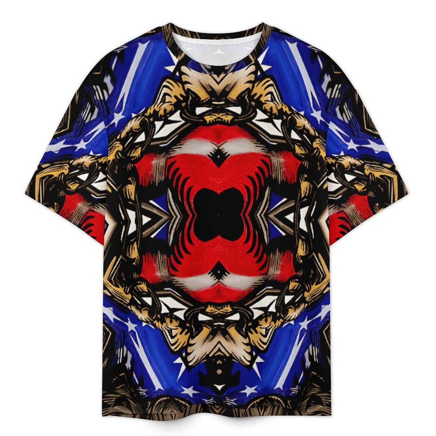 Men's Patriotic Kaleidoscope Pattern All-Over Print Plus Size Drop Shoulder T-Shirt