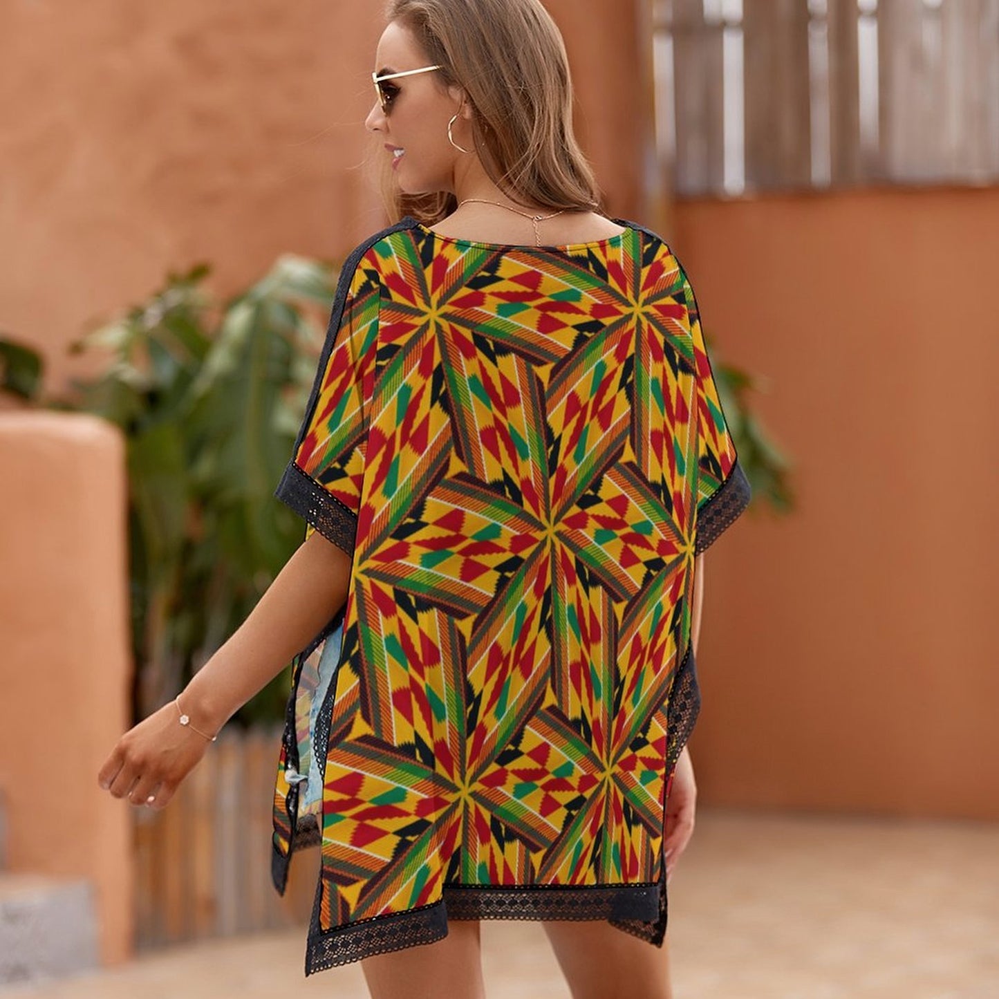 Women's Vibrant African Kente Geometric All-Over Print Swimsuit Cover Up