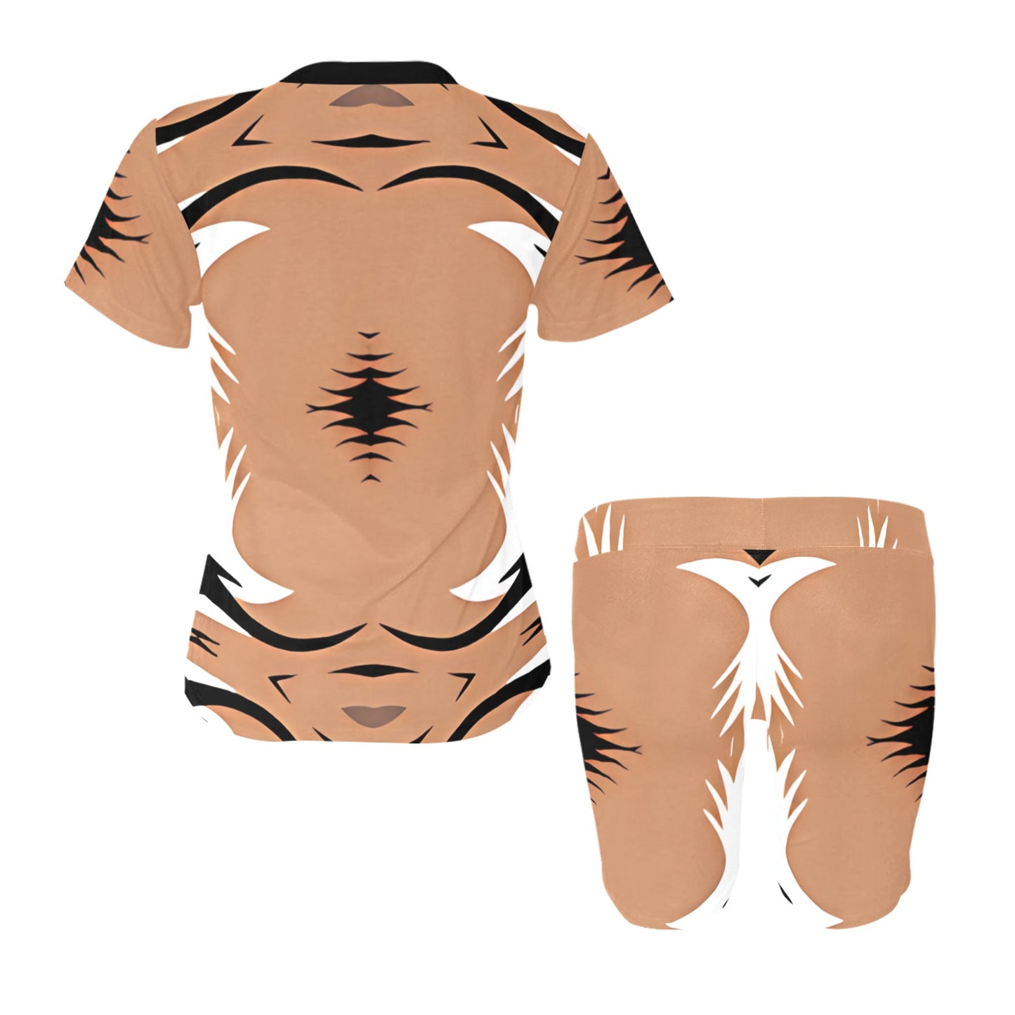 Women's Brown Tribal Wave Pattern All-Over Print Short Yoga Set