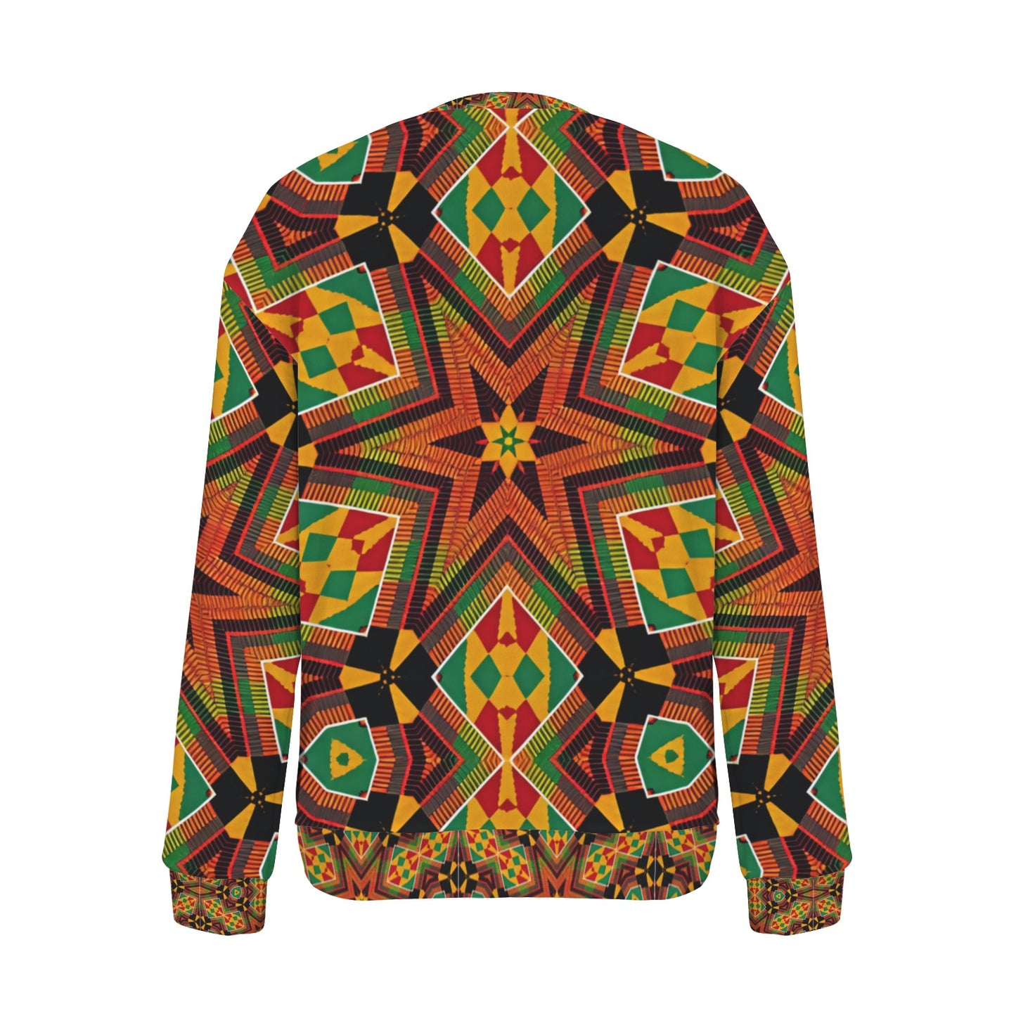 Women’s African Kente Geometric Star Pattern All-Over Print Crew Neck Sweater.