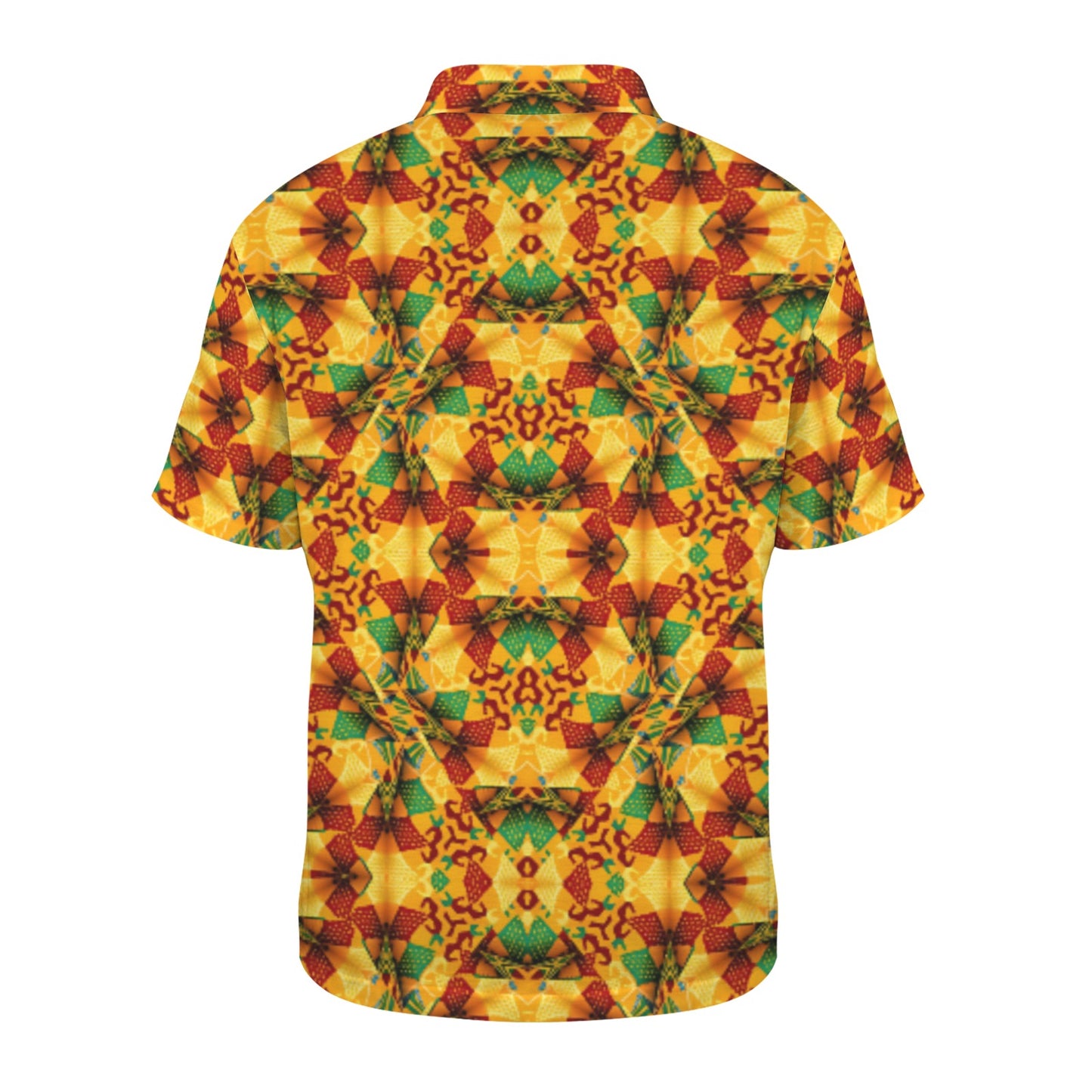 Men's Vibrant African Kente Geometric Pattern All Over Print Zipper Polo Shirt.