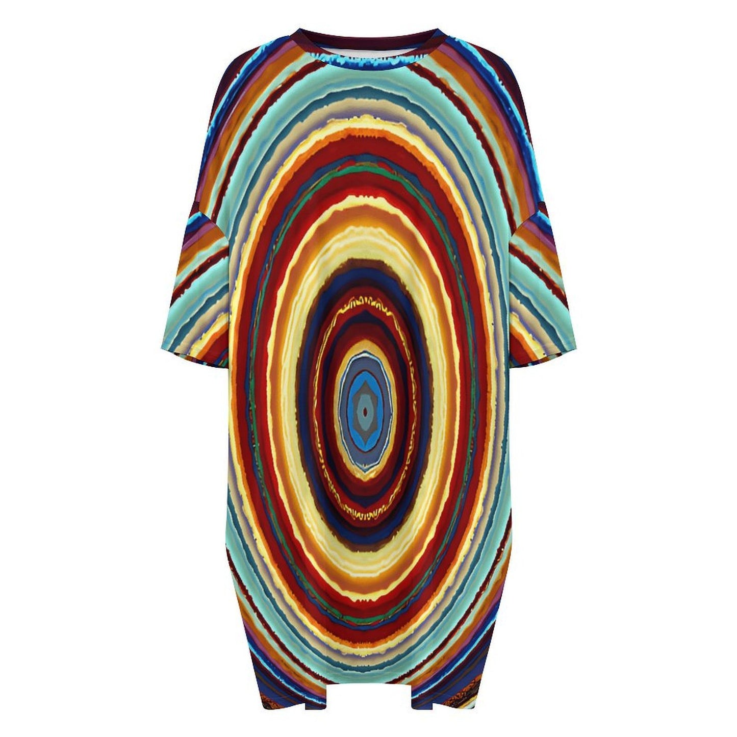 Women's Retro Radiant Circle Pattern All-Over Print Women's Oversized T- Shirt Loungewear