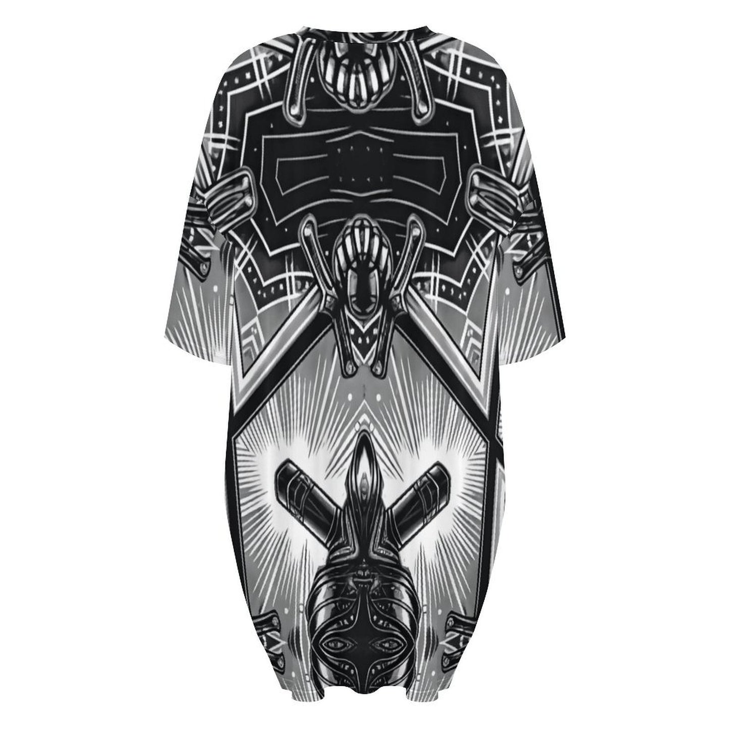 Women's Monochrome Kaleidoscope Pattern All-Over Print Oversized T- Shirt Loungewear