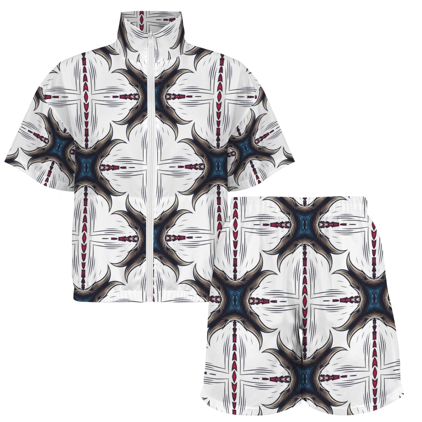 Women's Kaleidoscope Geo Pattern All-Over Print Windbreaker Short Set