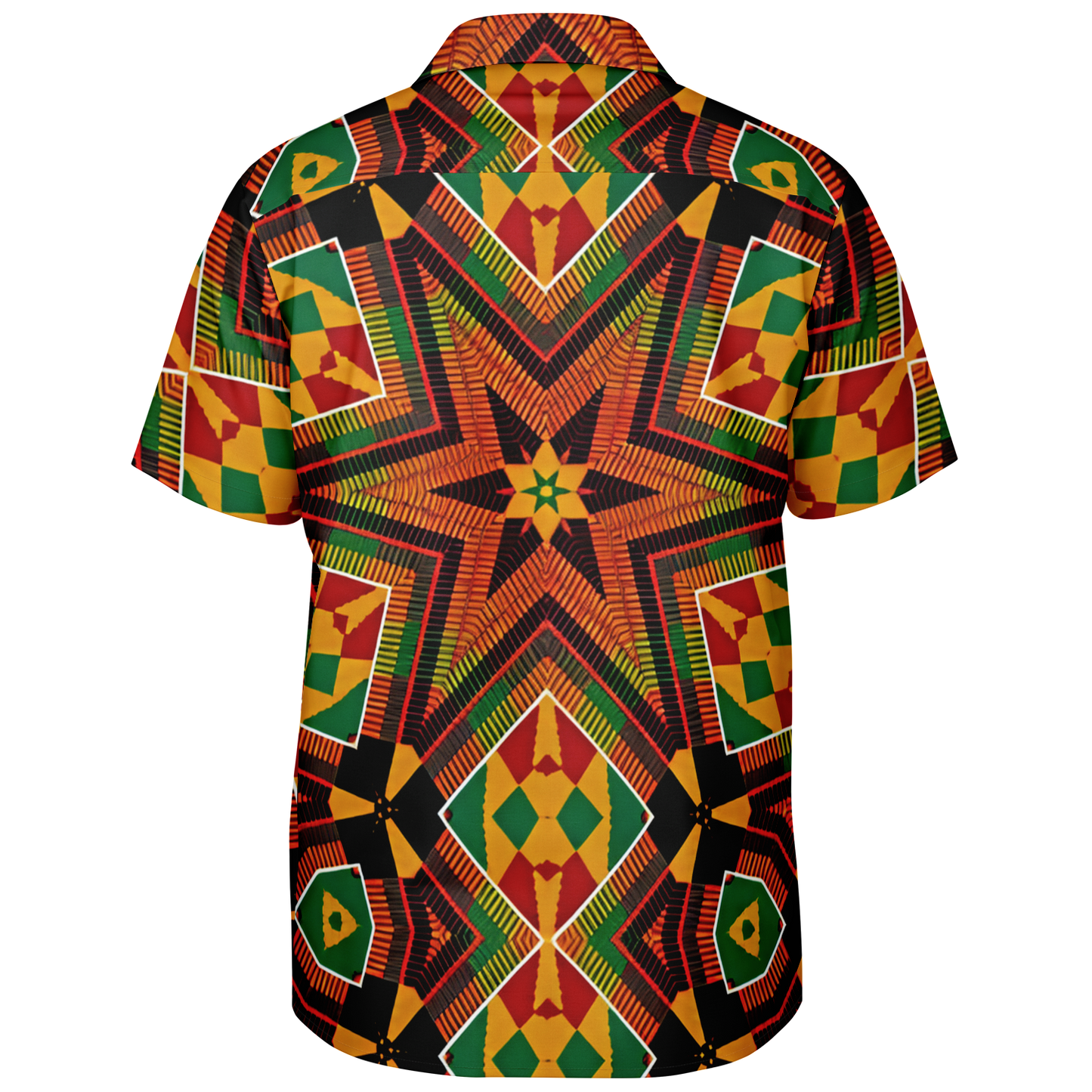 Men's African Kente Geometric Star Pattern All-Over Print Spread Collar Short Sleeve Button-Down Shirt