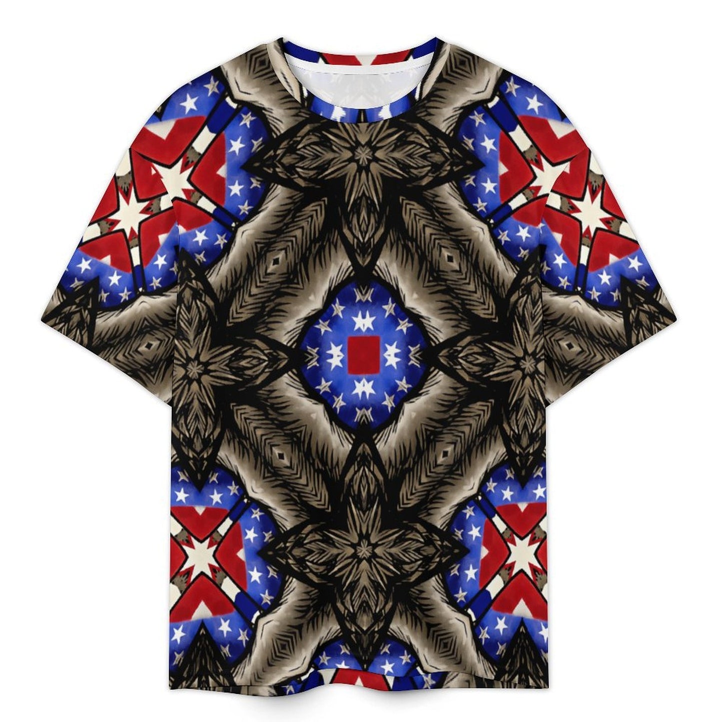 Men's Patriotic Kaleidoscope Pattern All-Over Print Plus Size Drop Shoulder T-Shirt