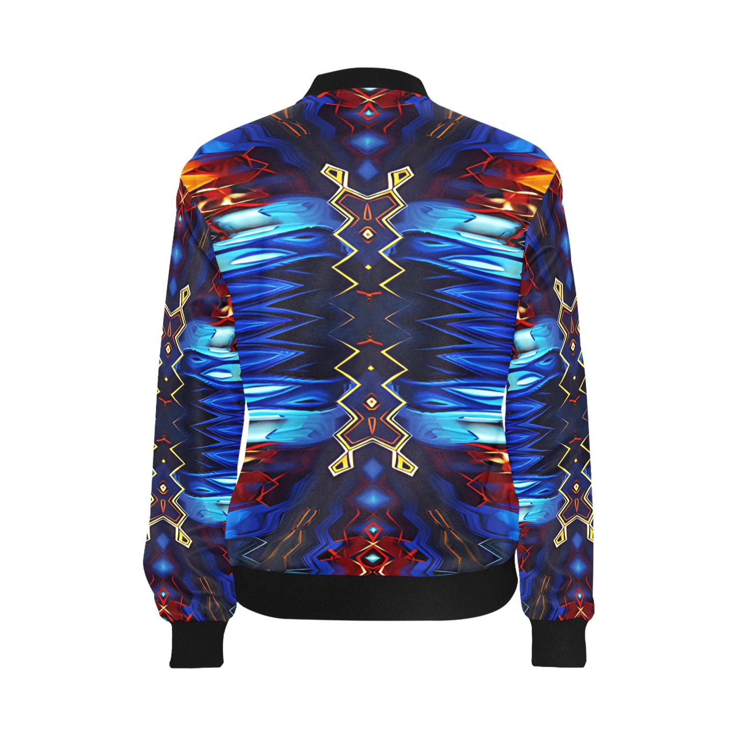 Women's Blue & Red Kaleidoscope Pattern All-Over Print Bomber Jacket