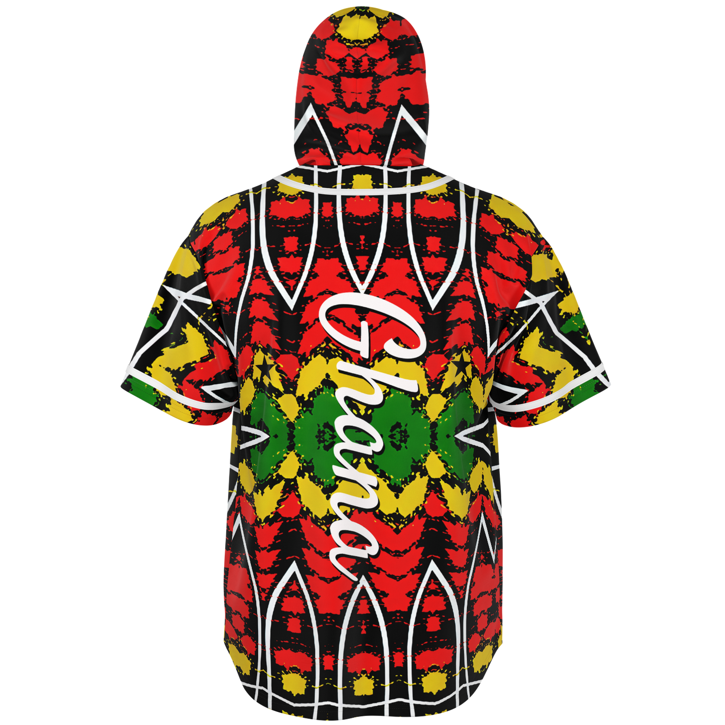 Men's Ghana Flag & Black Star Pattern All-Over Print Hooded Baseball Jersey