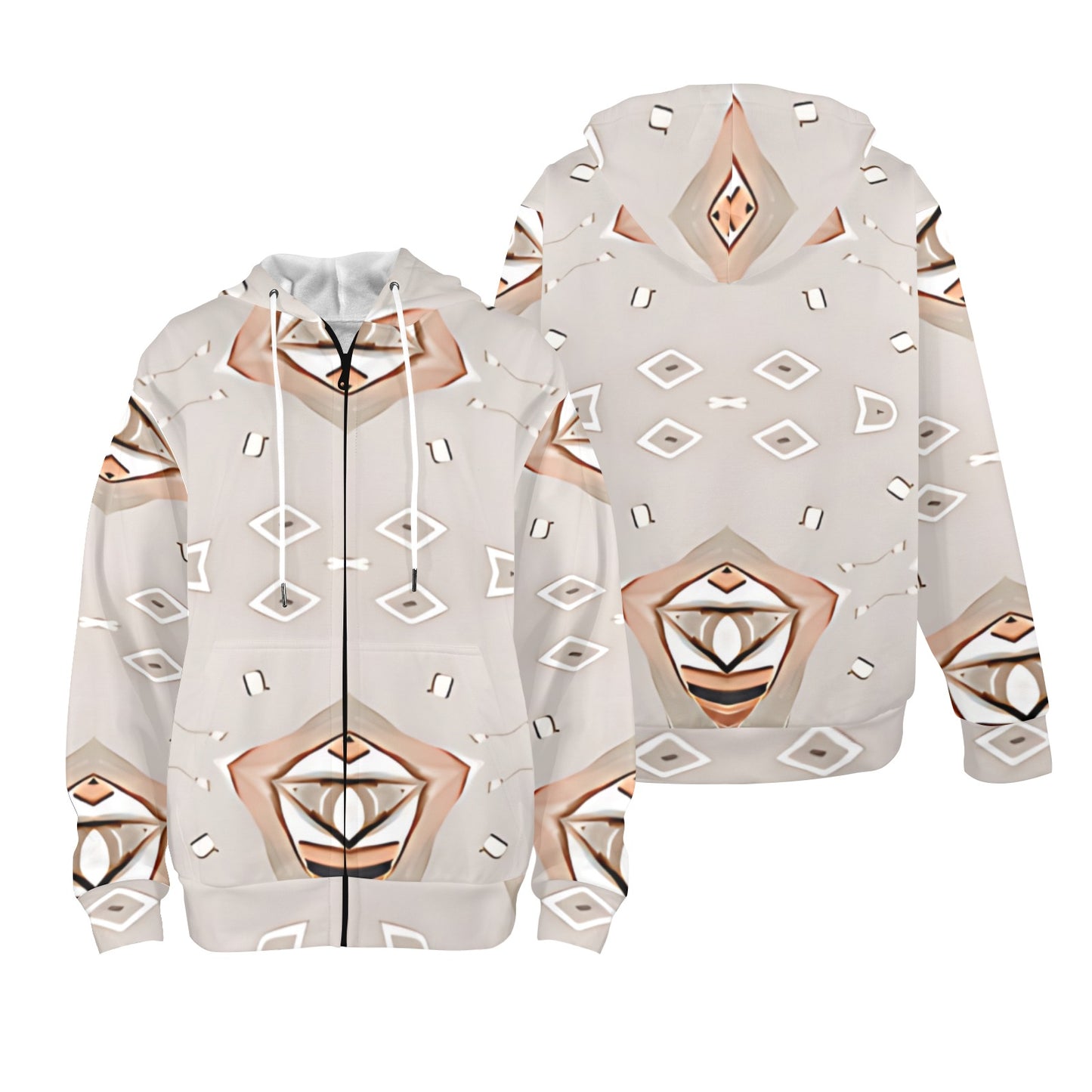Women's Neutral Boho Graphic Pattern All-Over Print Fleece Full-Zip Hoodie