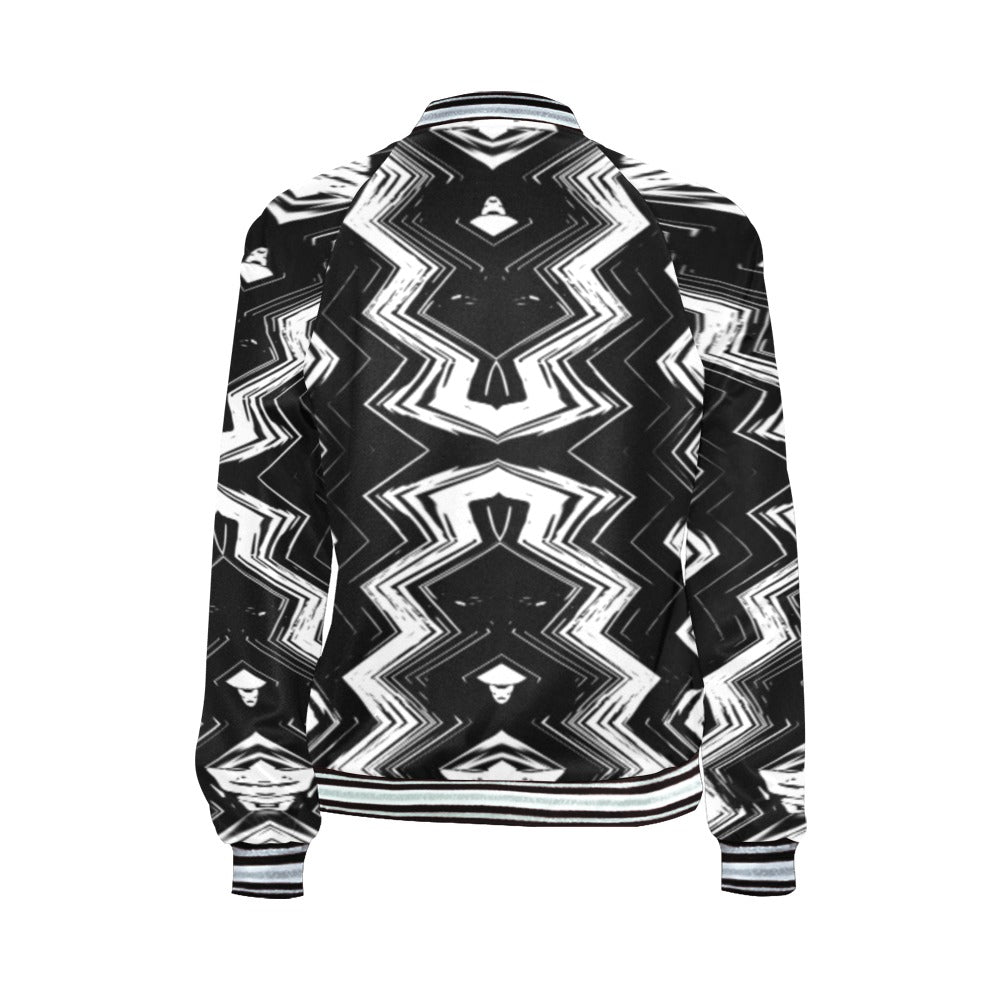 Women's Black & White Geometric Pattern All-Over Print Bomber Jacket for Women