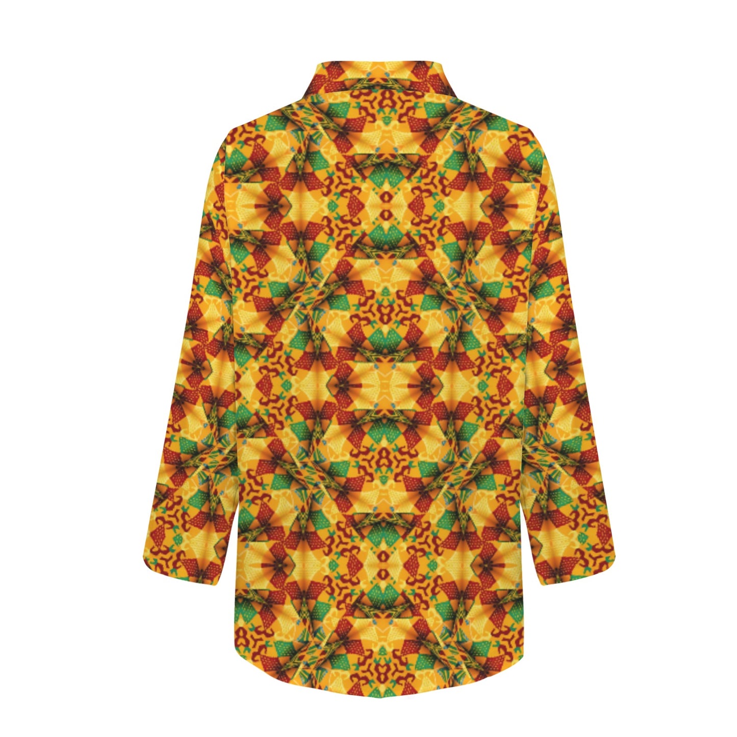 Women's Vibrant African Kente Geometric Pattern All Over Print Long Sleeve Curved Hem Shirt