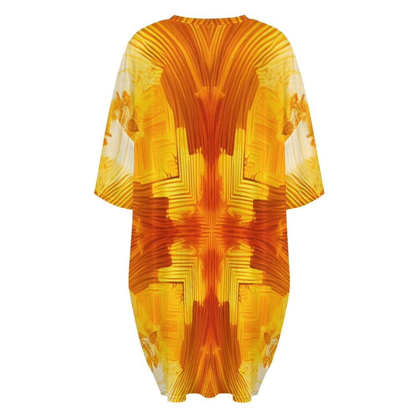 Women's Abstract Orange Flame Pattern All Over Print Oversized T- Shirt Loungewear