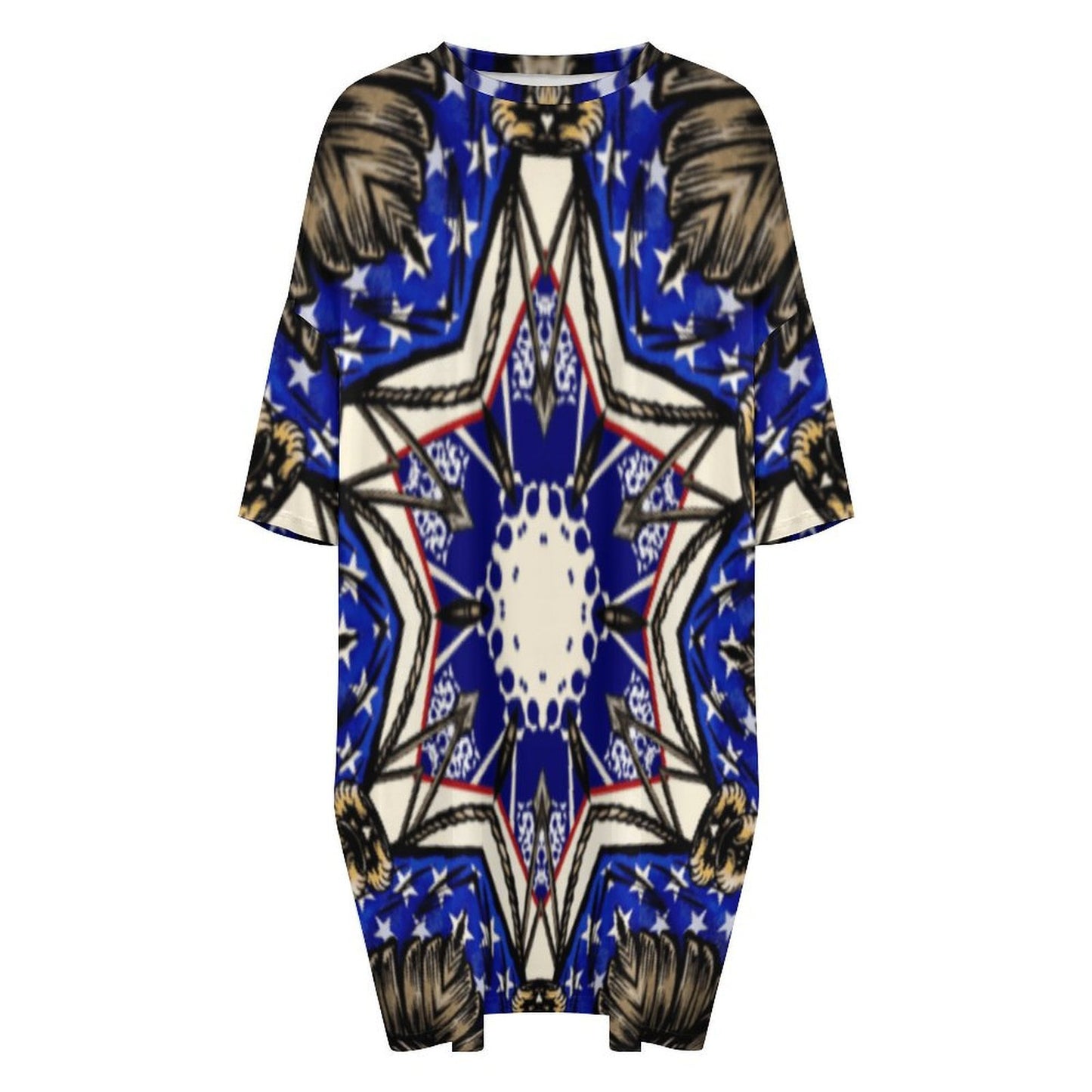 Women's Kaleidoscope Star Pattern All-Over Print Oversized T- Shirt Loungewear