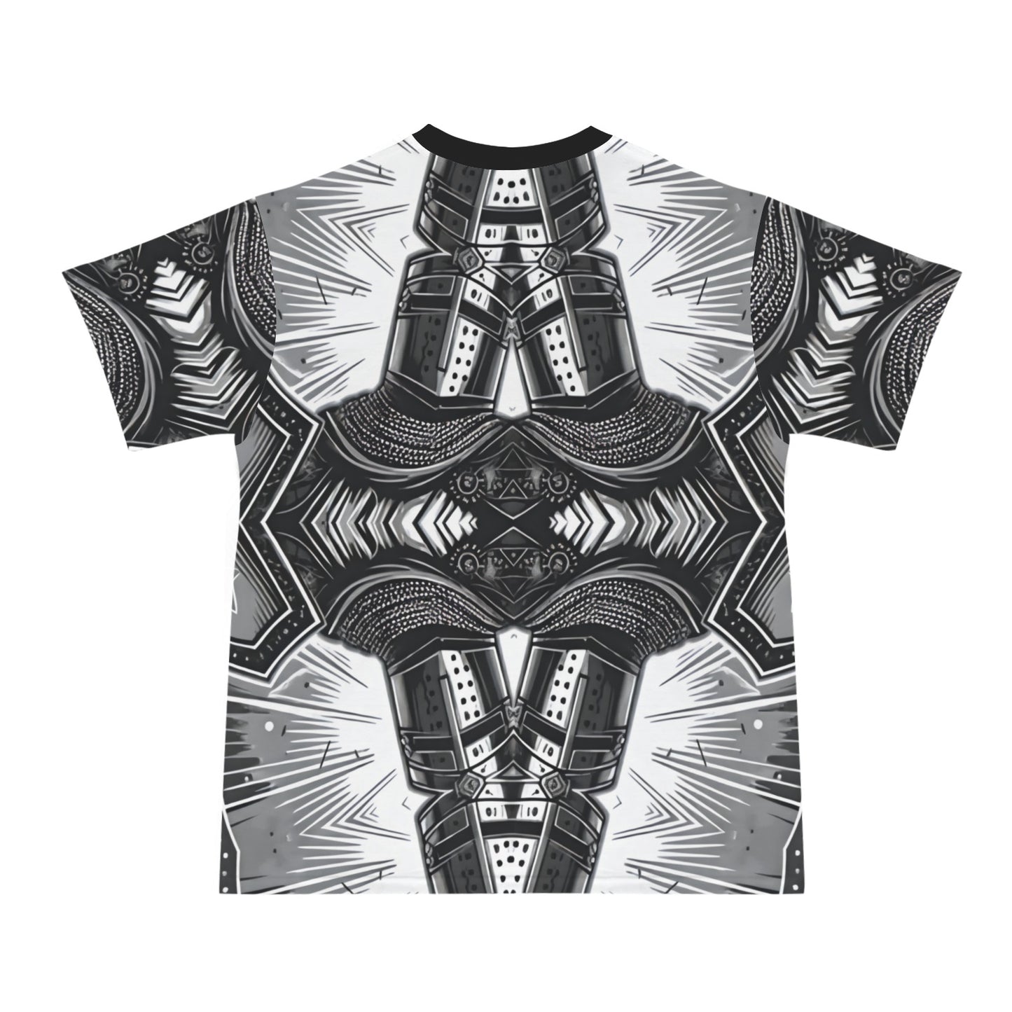 Men's Classic Black & White Geometric Pattern All Over Print All Over Print Ribbed Collar T-Shirt