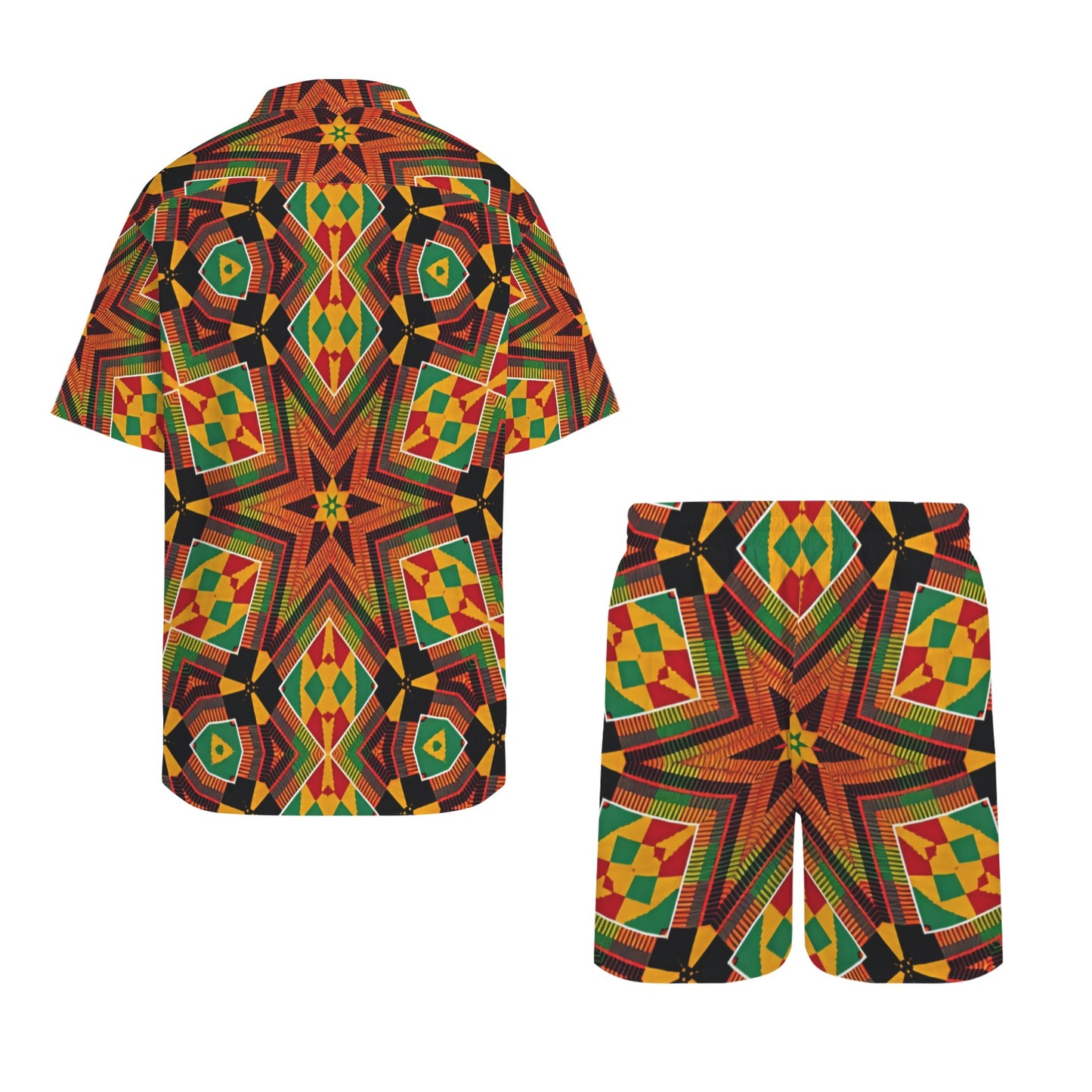 Men's African Kente Geometric Star Pattern All-Over Print Hawaiian Shirt & Shorts Set