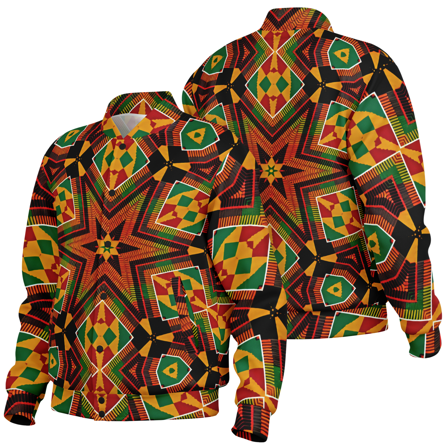Women's African Kente Geometric Star Pattern All-Over Print Baseball Jacket
