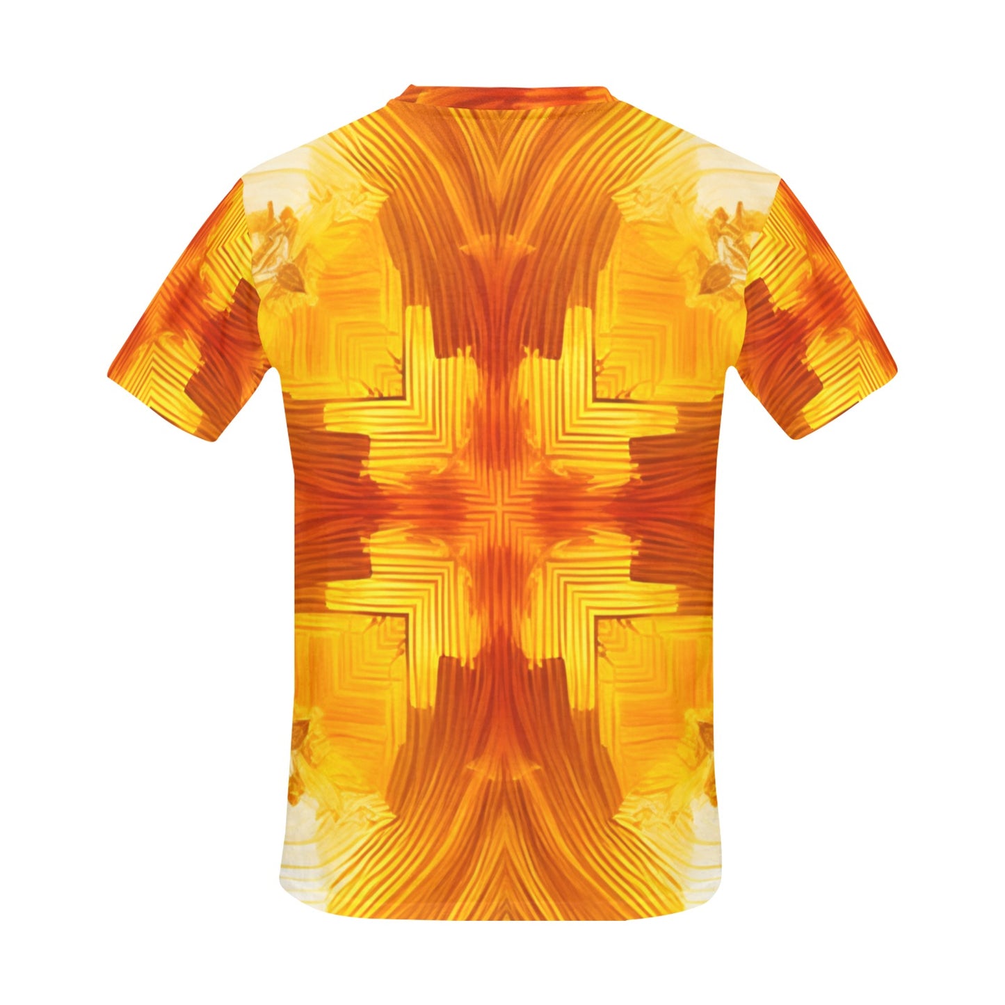 Men's Abstract Orange Flame Pattern All Over Print Crew Neck T-Shirt