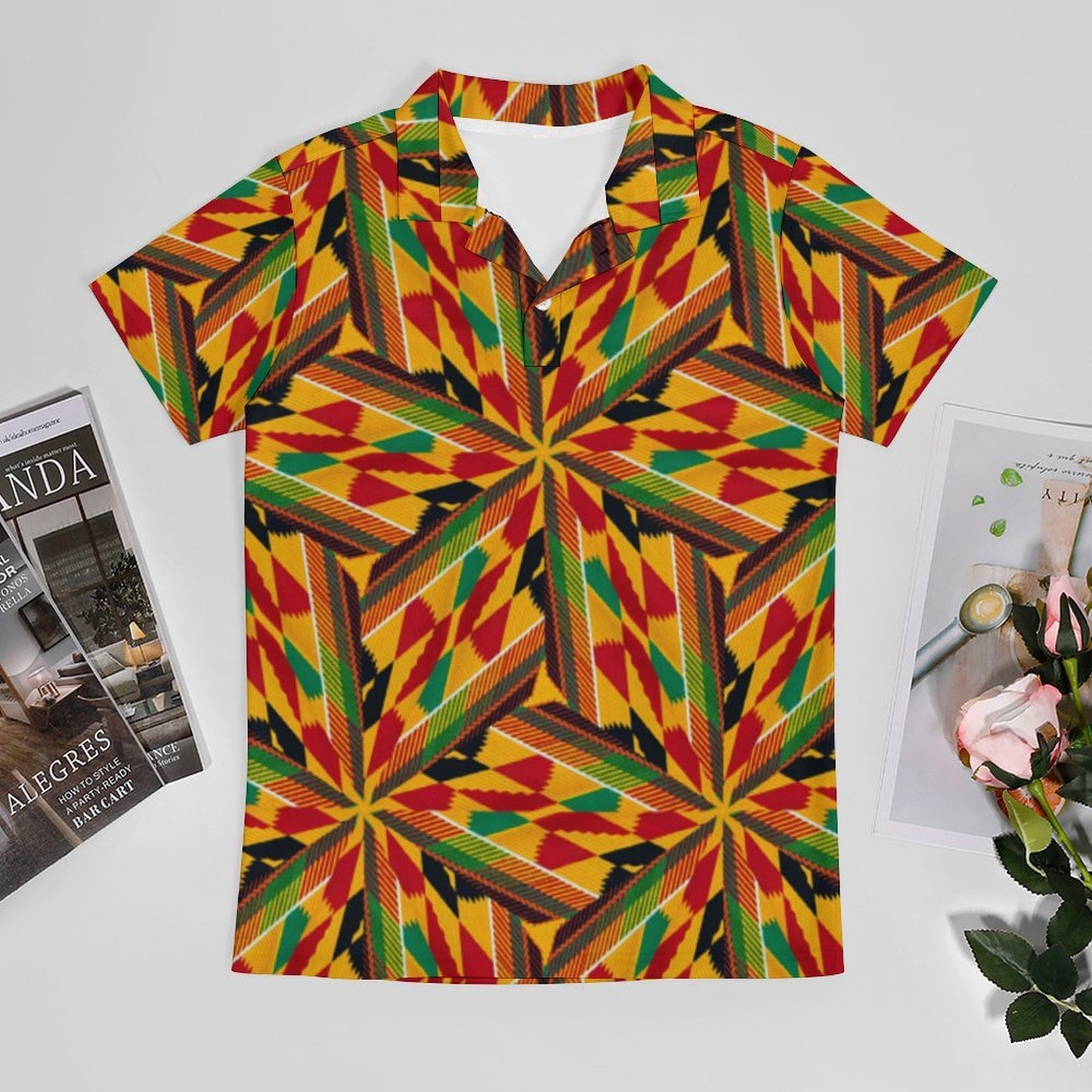 Men's Vibrant African Kente Geometric All-Over Print Premium Ice Silk Polo Shirt