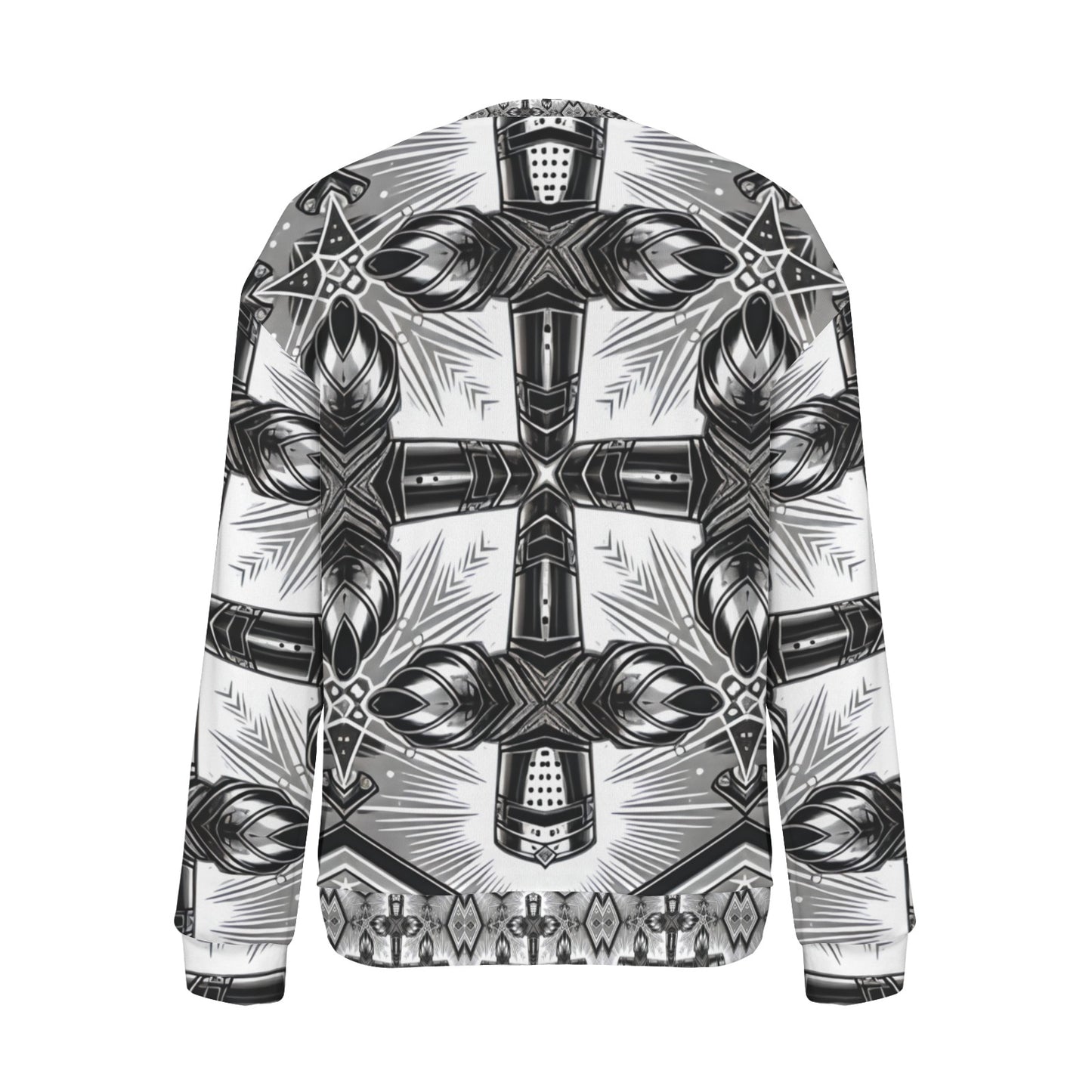 Women's Monochrome Gothic Cross Pattern All Over print Crew Neck Sweater.