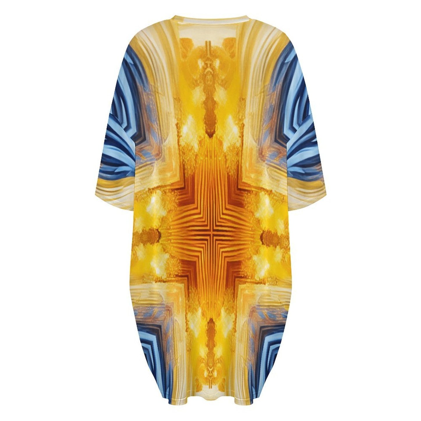 Women’s Bright Orange & Blue Abstract All Over Print Oversized T- Shirt Loungewear