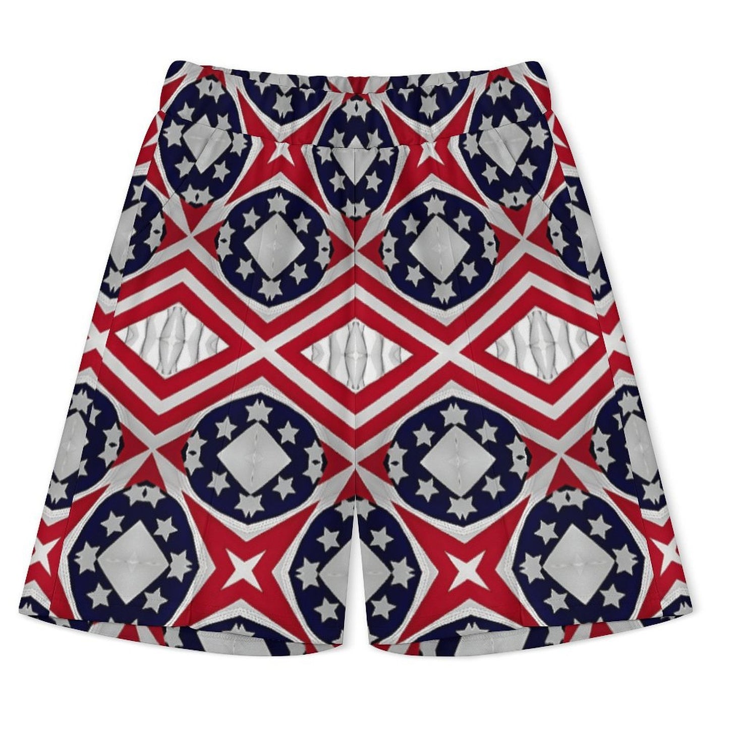 Men's Patriotic Red White Blue Geometric Zip-Up Polo Set