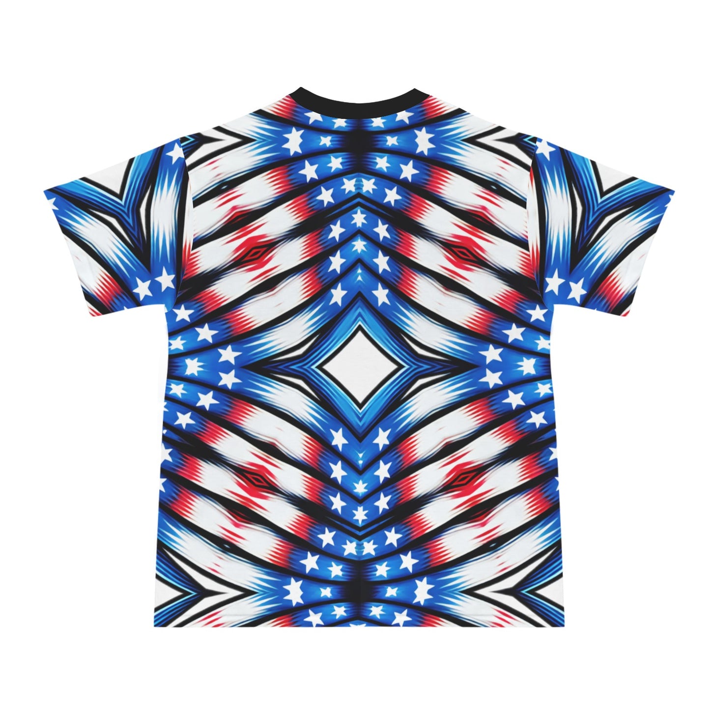 Men's Red White Blue Geometric Pattern All-Over Print All Over Print Ribbed Collar T-Shirt