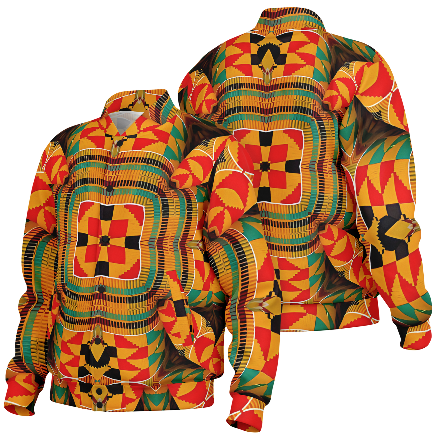 Men's Vibrant African Kente-Inspired Pattern All-Over Print Baseball Jacket