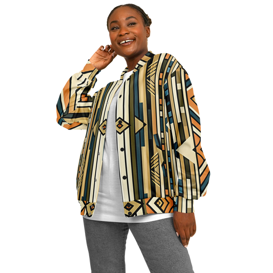Women's Retro Geometric Tribal Pattern All-Over Print Baseball Jacket