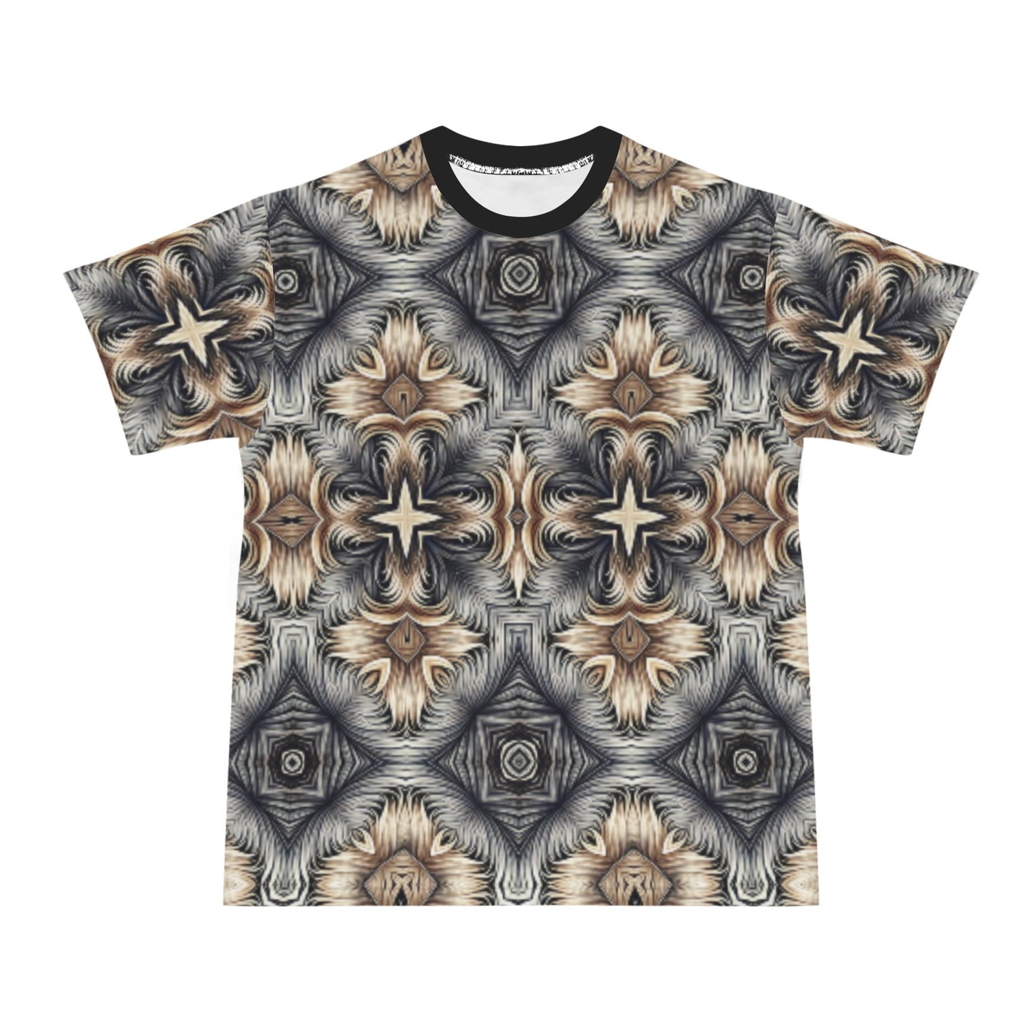 Men's Neutral Geometric Floral Pattern All Over print Men's All Over Print Ribbed Collar T-Shirt (Model T94)