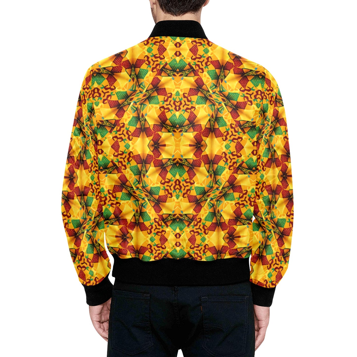 Men's Vibrant Autumn Kaleidoscope Pattern All Over Print Quilted Bomber Jacket