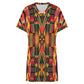 Women's Bold Colorful Aztec Pattern  All-Over Print Casual V-Neck Dress with Rolled Cuffs