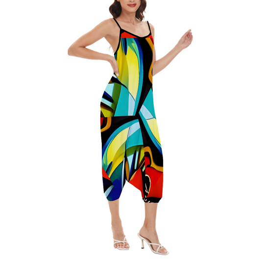 Women's  High-waisted Straight Leg Pant Strappy Romper