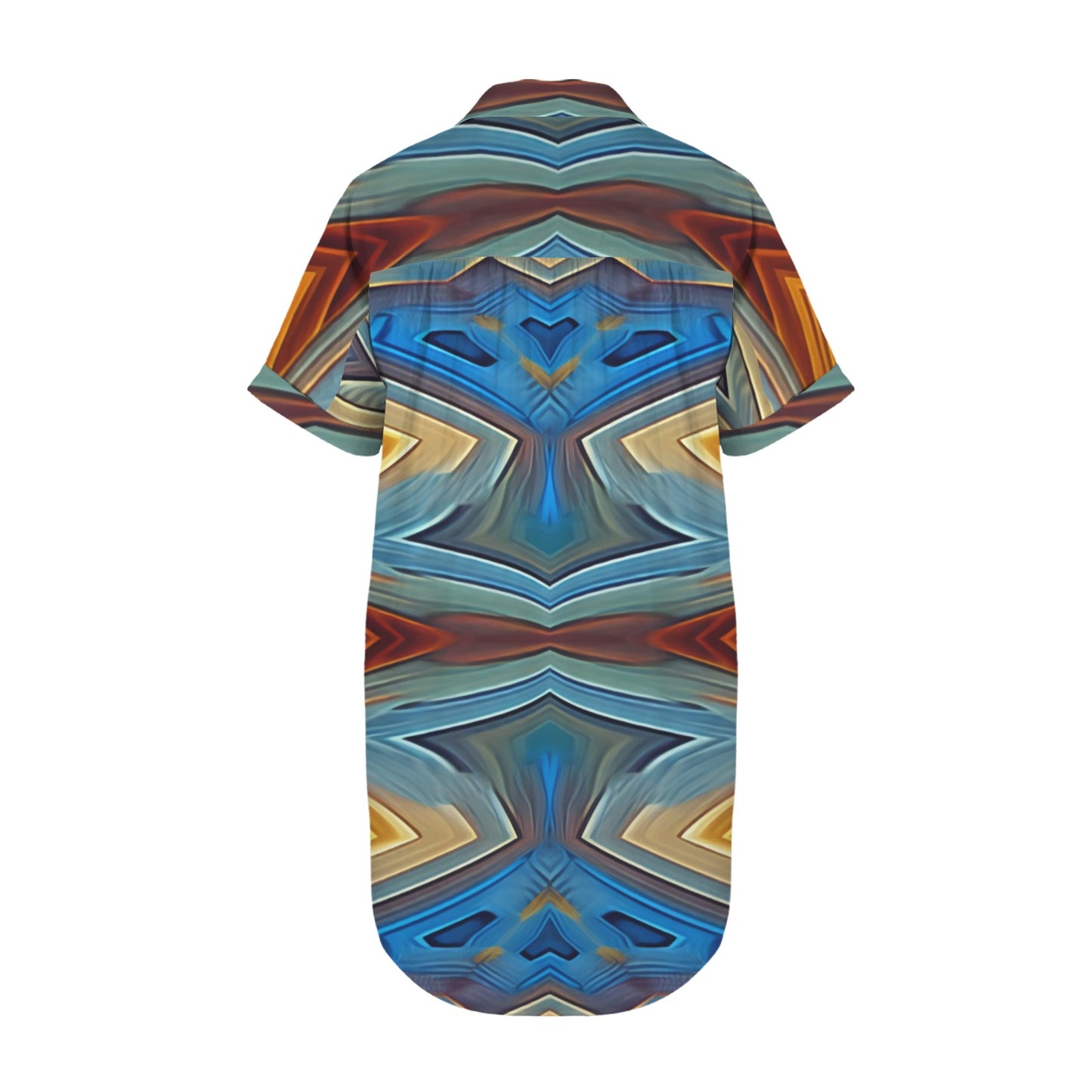 Women's Retro Radiant Circle Pattern All-Over Print Short Sleeve Button Front Shirt Dress