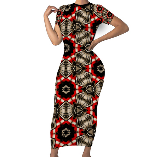 Women's Round Neck Long Dress Short Sleeve Bodycon Pencil Dress