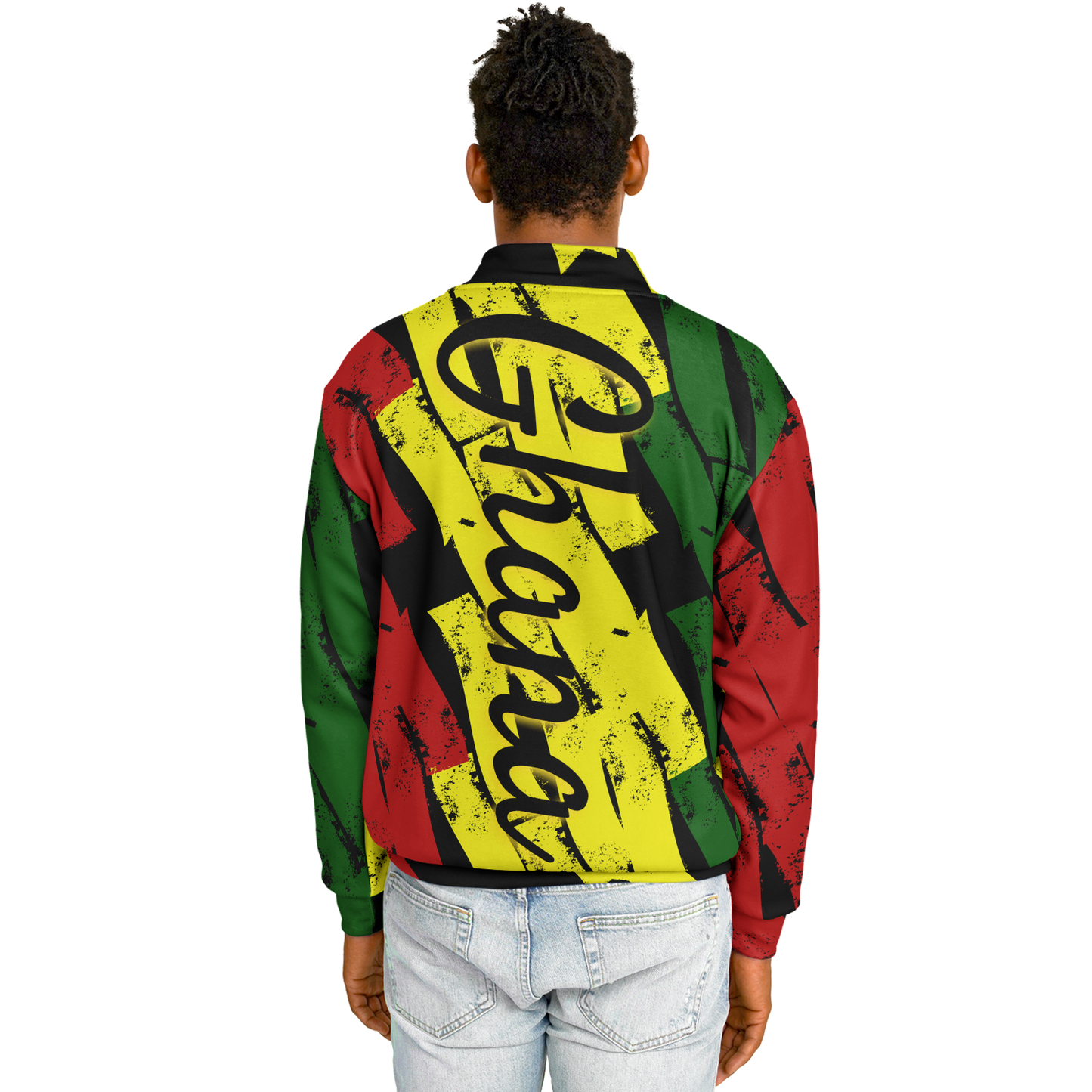 Men's Ghana Flag & Black Star Pattern All-Over Print Baseball Jacket