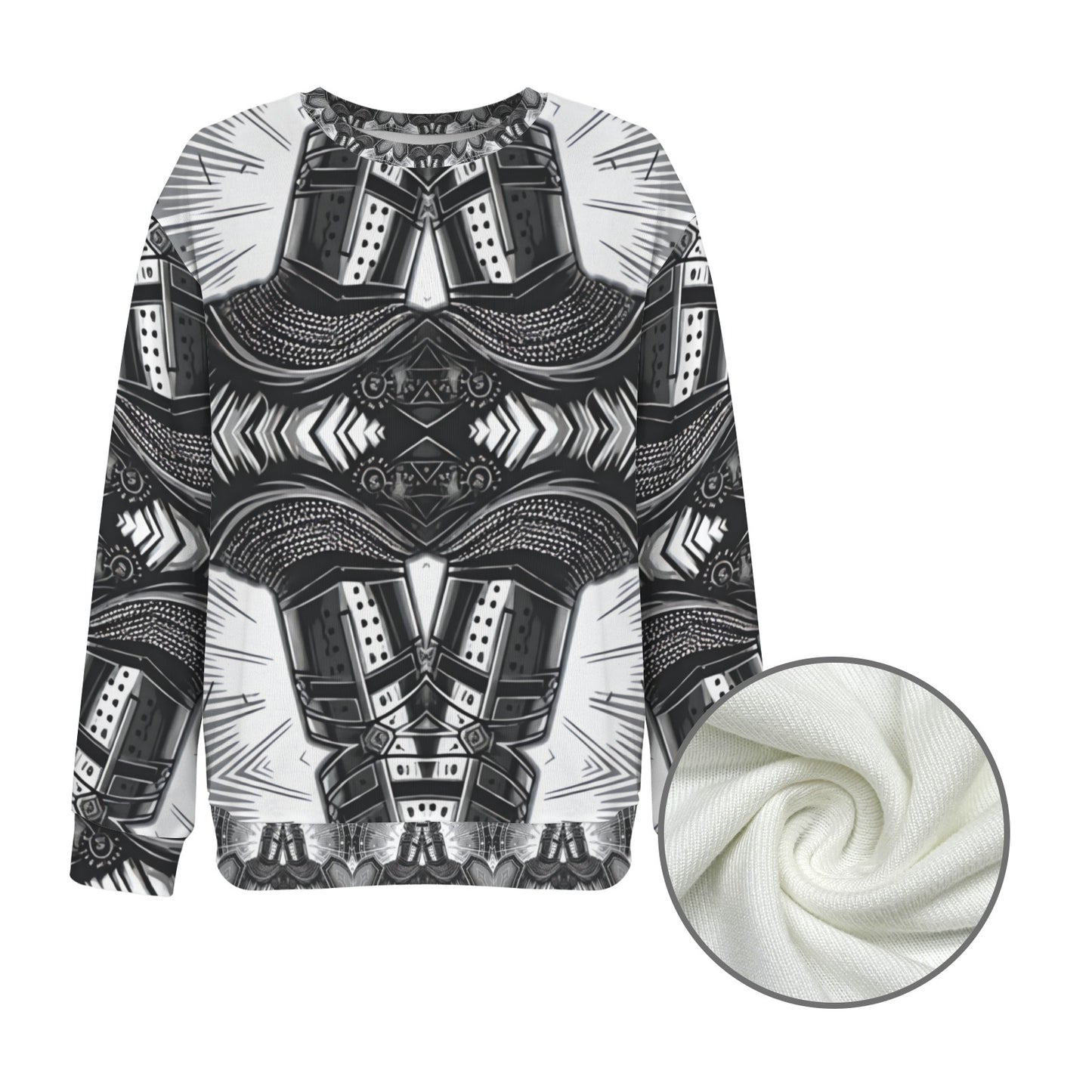Women's Classic Black & White Geometric Pattern All Over Print Crew Neck Sweater.