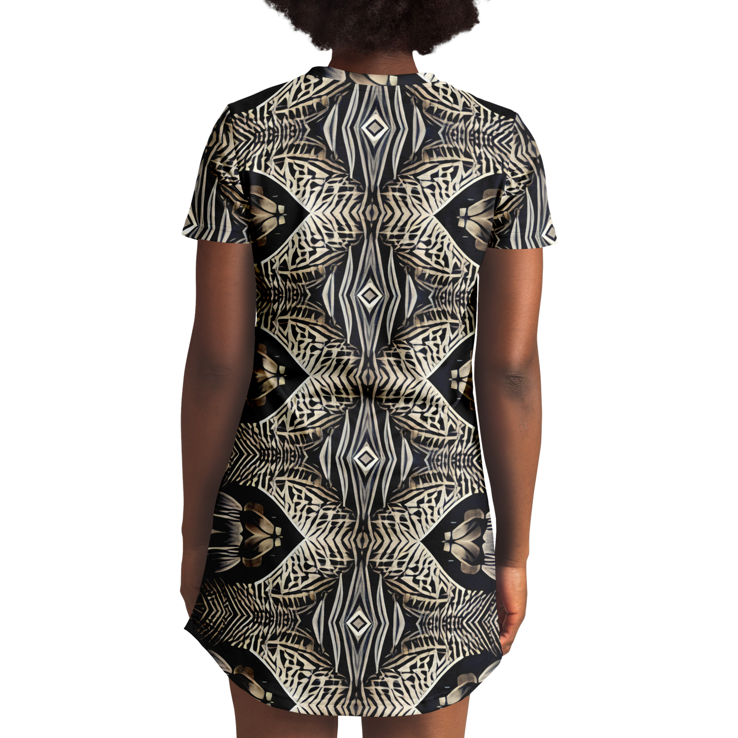 Women's Monochrome Geometric Kaleidoscope Pattern All Over Print T-Shirt Dress