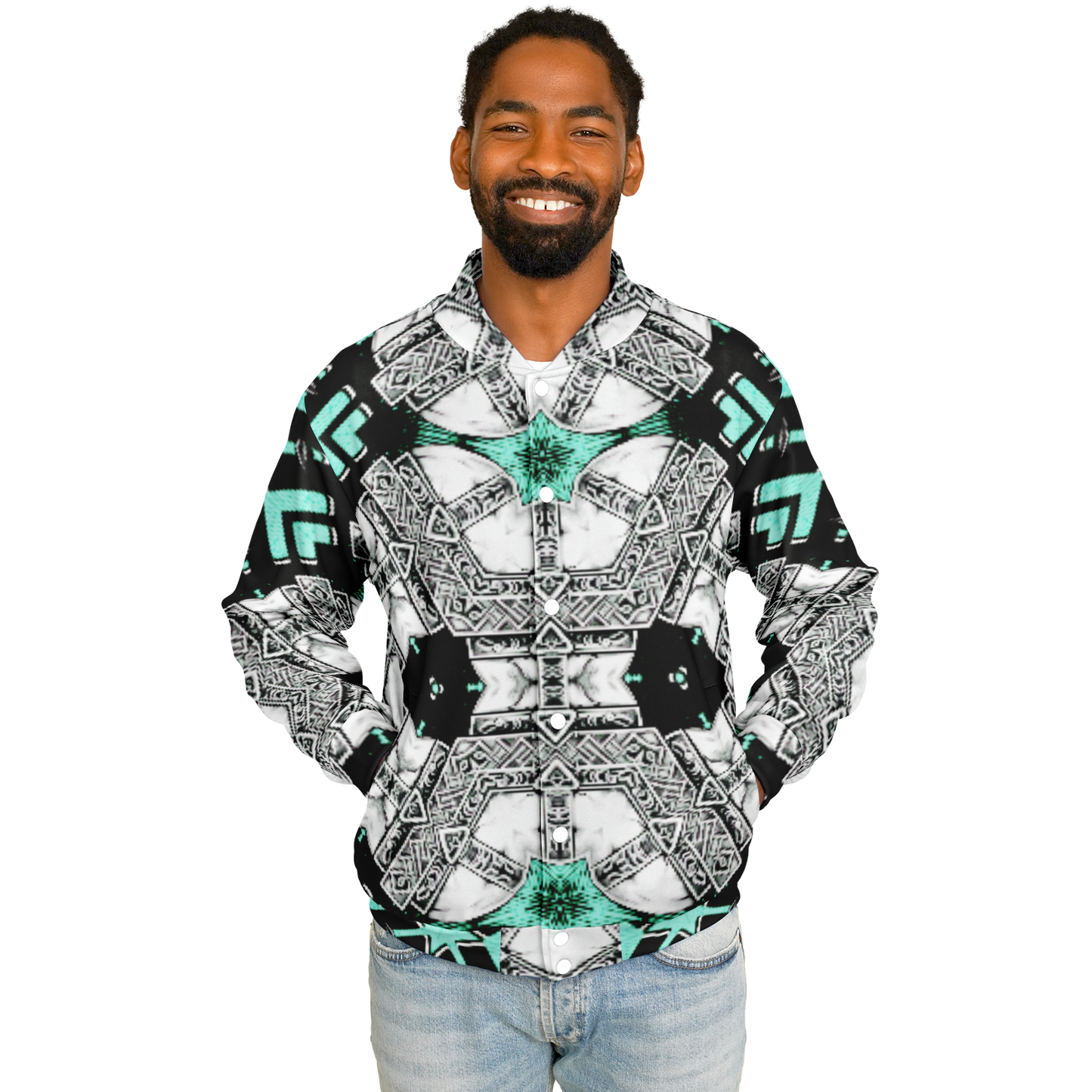 Men's Kaleidoscope Geometric Pattern Design All Over Print Baseball Jacket