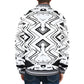 Men's Black & White Kaleidoscope Pattern All Over Print Striped Trim Bomber Jacket