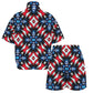 Women's Red White Blue Geometric Pattern All-Over Print All Over Print Windbreaker Short Set