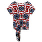 Women's Patriotic Star Kaleidoscope Pattern All-Over Print Side-Tie Short Sleeve Top & Wide-Leg Pants Set