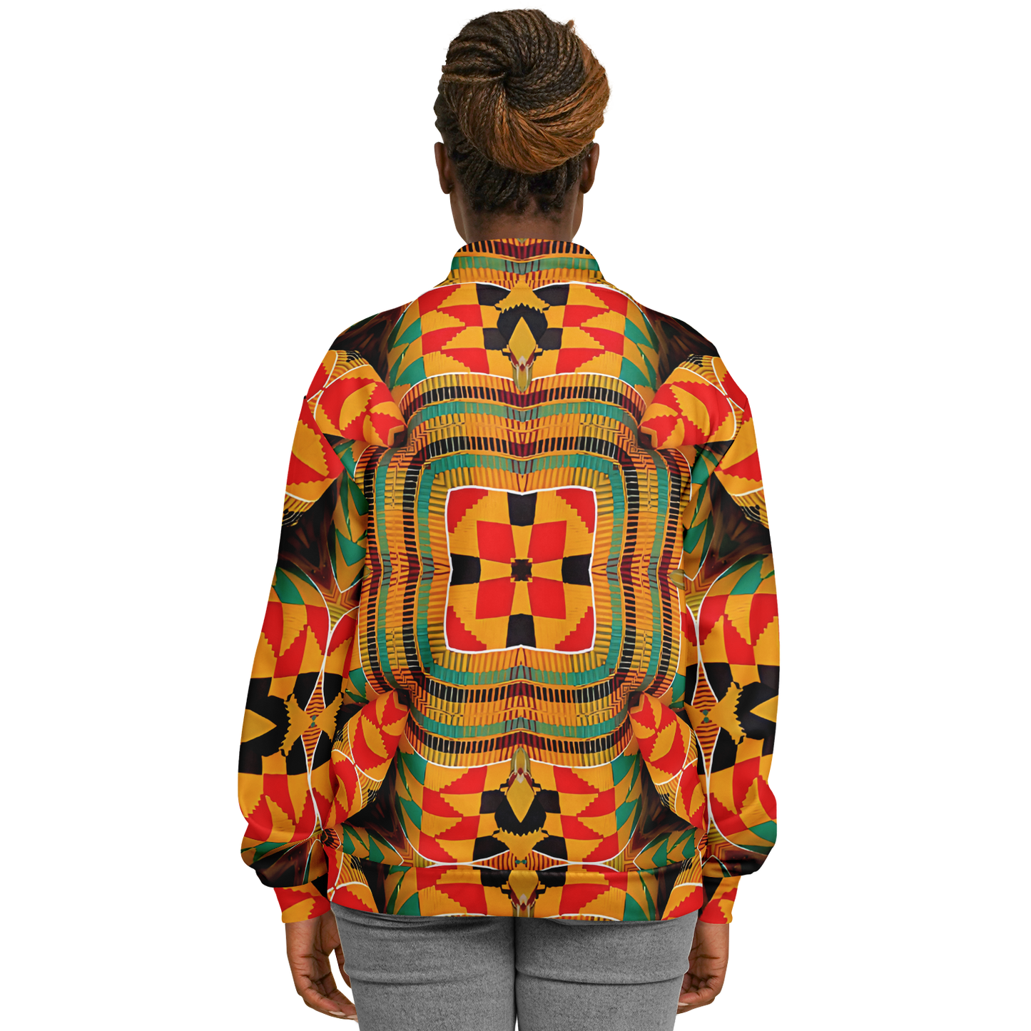 Women's Vibrant African Kente-Inspired Pattern All-Over Print Baseball Jacket