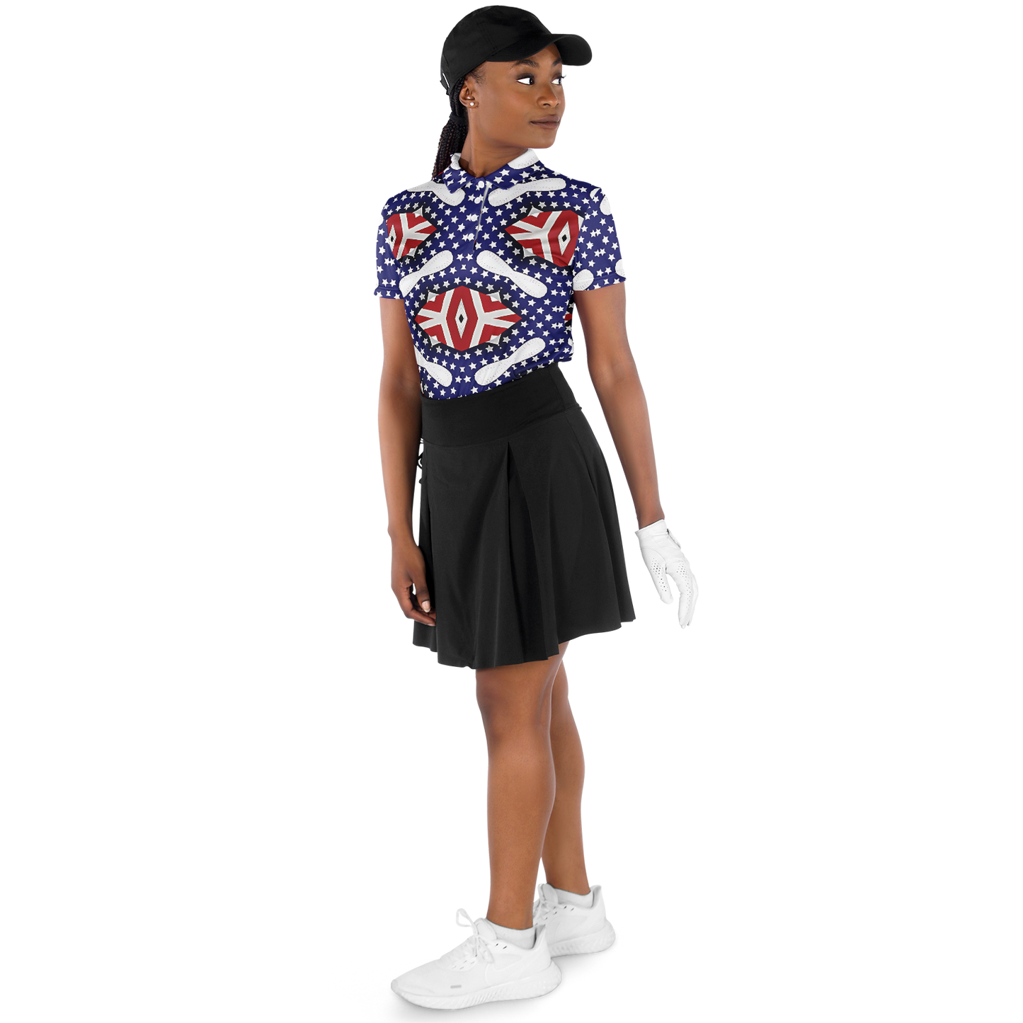 Women's White Blue & Red Patterned Polo Shirt Polo Shirt