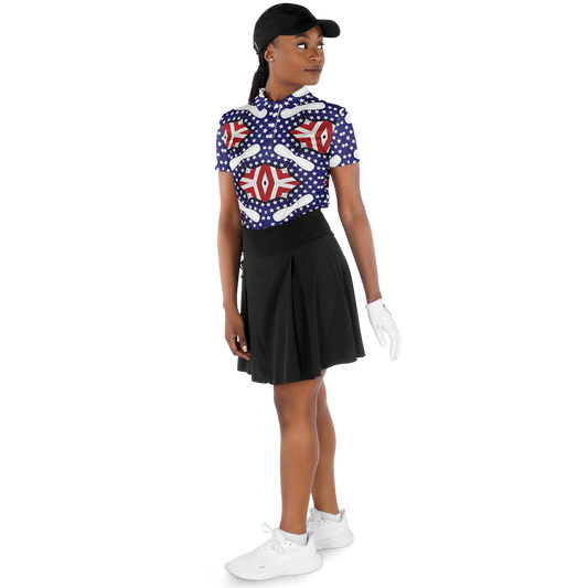 Women's White Blue & Red Patterned Polo Shirt Polo Shirt