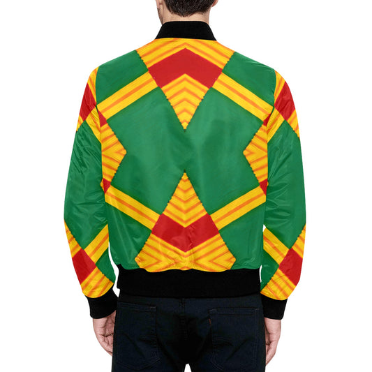 Men Bold Green, Red & Gold African Kente-Inspired Pattern All-Over Print Bomber Jacket