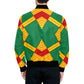 Men Bold Green, Red & Gold African Kente-Inspired Pattern All-Over Print Bomber Jacket