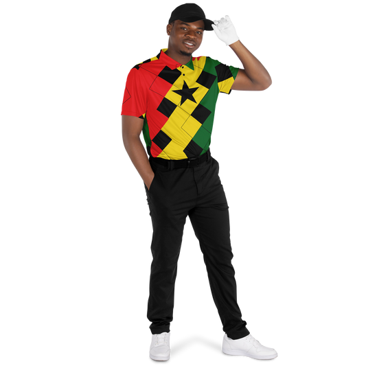 Men's Red Yellow Green Black Stars Polyester Polo Shirt