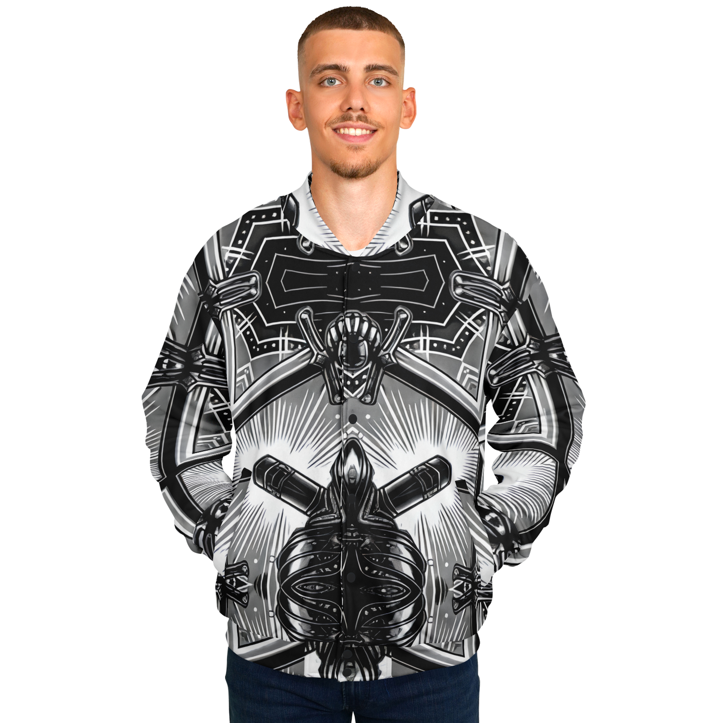 Men's Monochrome Kaleidoscope Pattern Men's All Over Print Baseball Jacket
